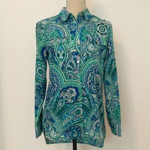 Tommy Hilfiger Blue Green Paisley Button Down Shirt Size XS